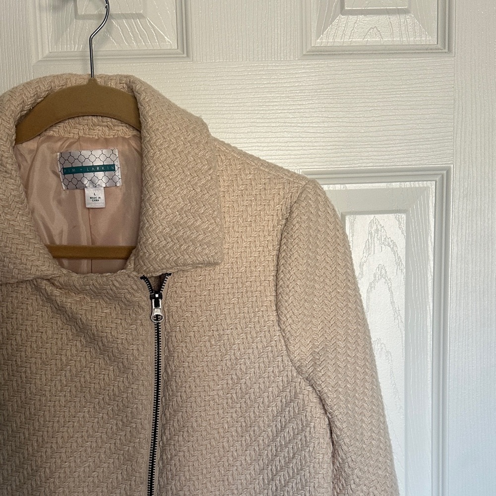 Light Pink Asymmetrical Zip Textured Coat